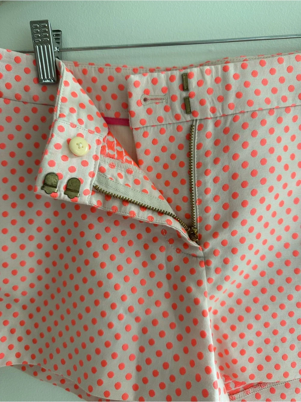 J. Crew Coral Pink Polka Dot Scallop Side Shorts